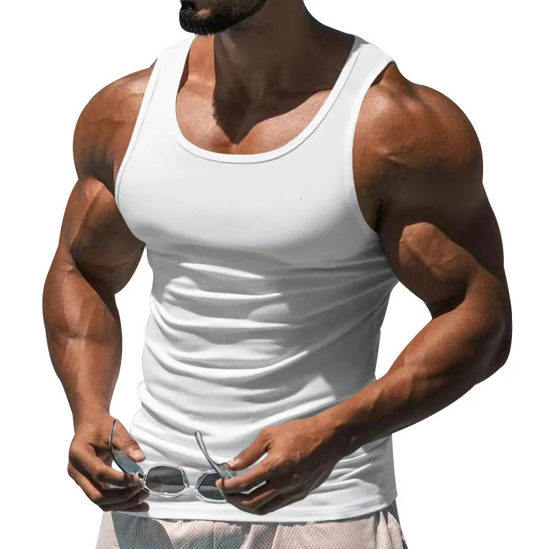 American Vest Summer Europe And The United States Men Stretch Sports Gym Training Tight Hurdle Sleeveless Top Solid Color Vest 250402