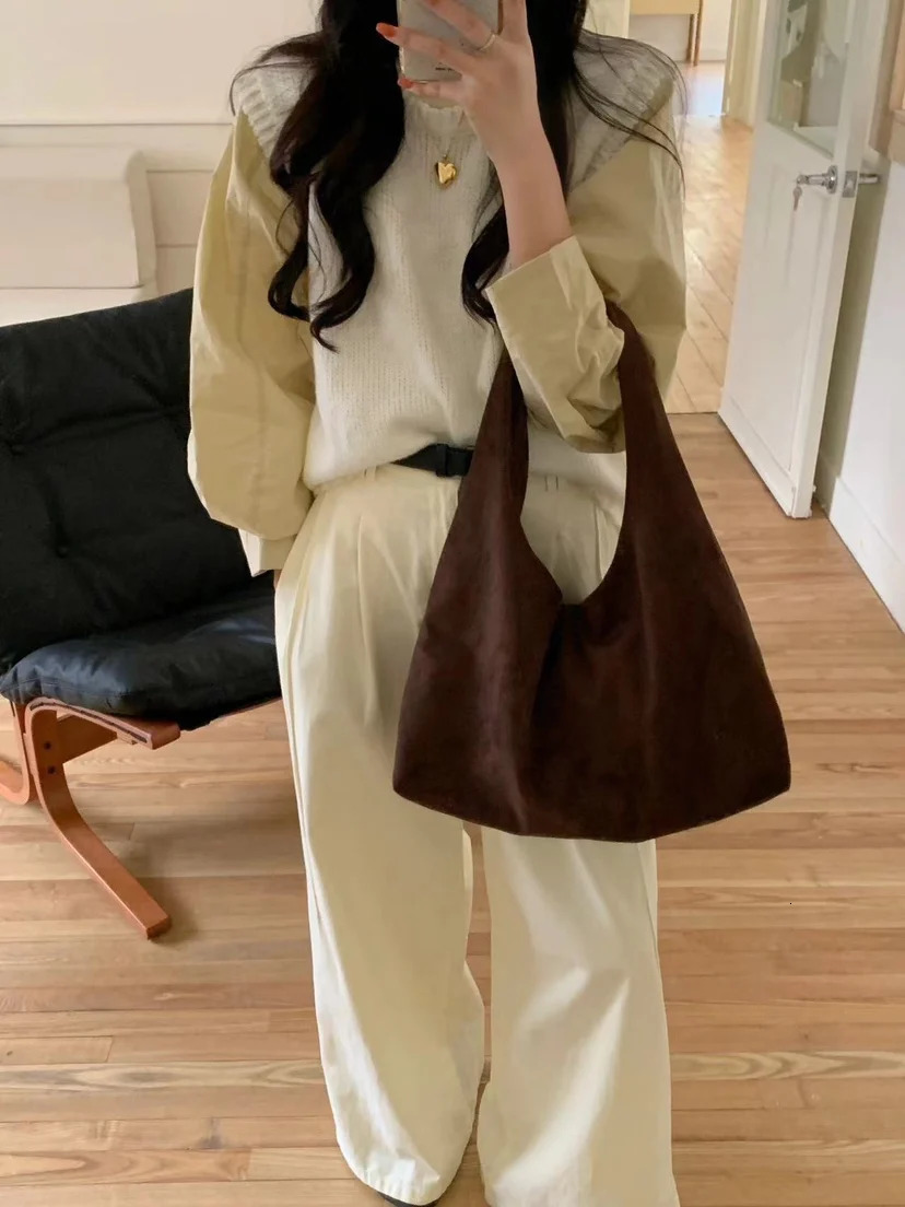 vintage faux suede hobos women shoulder bags large capacity tote bag retro trend autumn big shopper purses handbags 2024251104ww