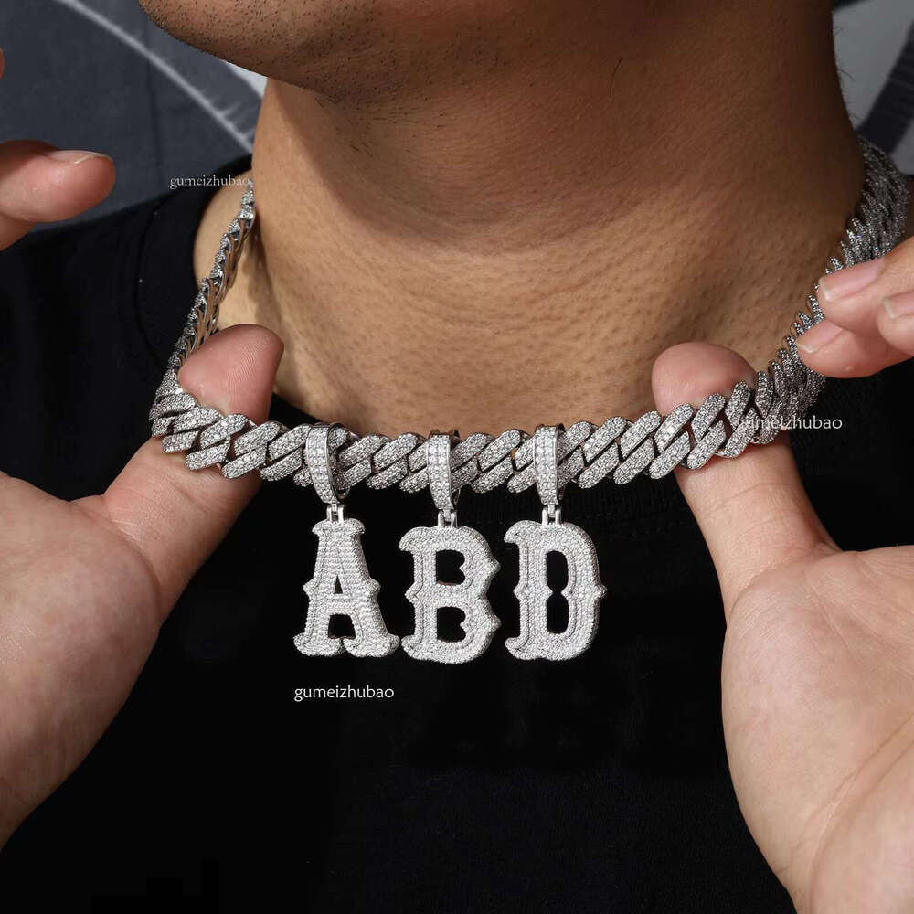 Iced Out Custom Hip Hop A-Z Letter Pendants Sterg Sier Moissanite Initial Pendant Men Jewelry
