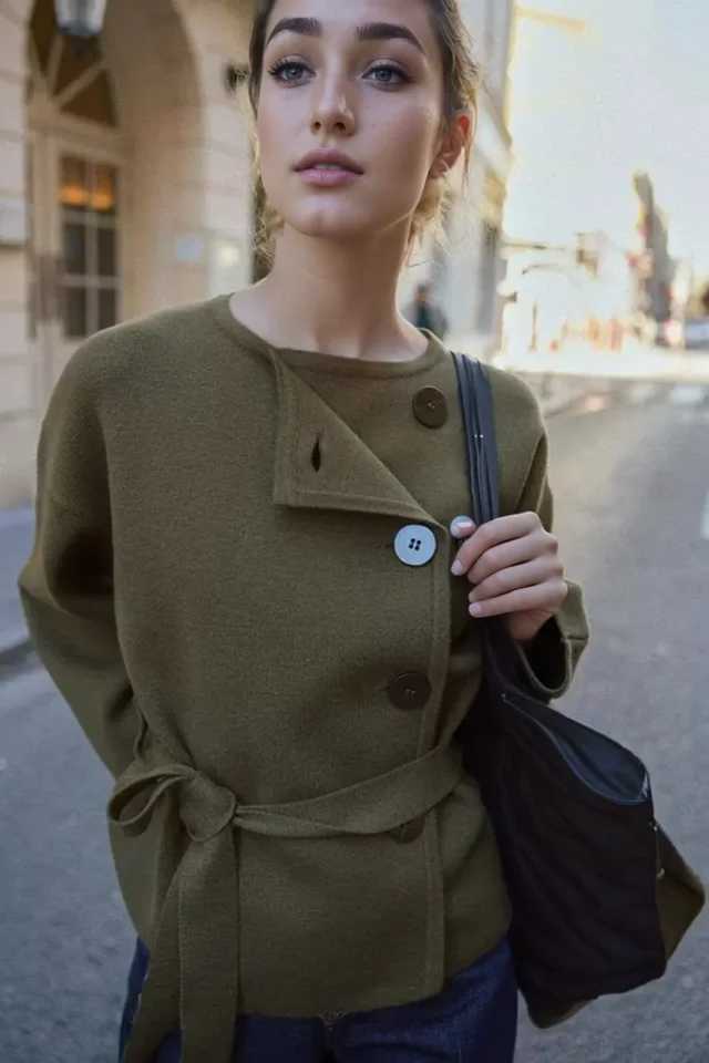 Womens Wrap Knitted Jackets Coats Long Sleeve Belt Cardgian Coats Women 2025 Autumn Winter New Casual Oneck Buttons Outwears J251103