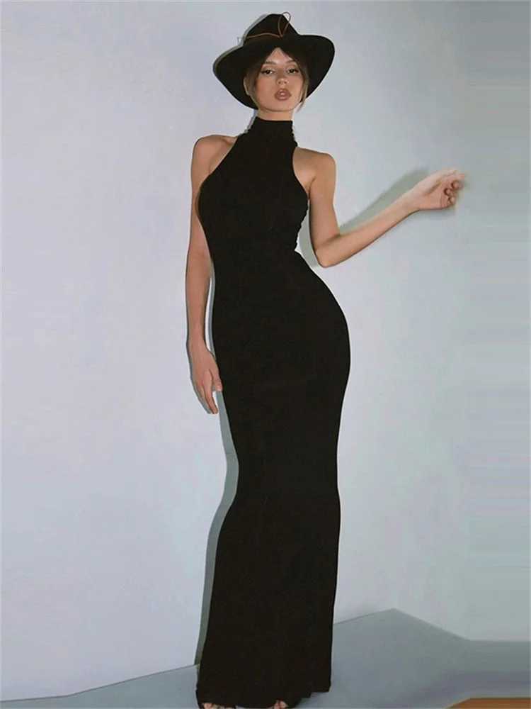 Tossy Black Turtleneck Slim Maxi Dress For Women High Waist Solid Slim Summer Patchwork Elegant Party Dress Womens Long Dress X250403