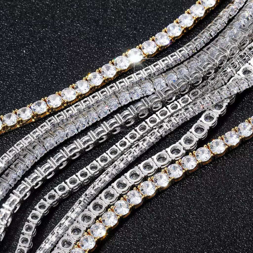 BES 3mm 4mm 5mm 6mm Jewelry Dia Choker Necklace Gold Plated Iced Out CZ Hiphop Spring Clasp Moissanite Tennis Chain Men