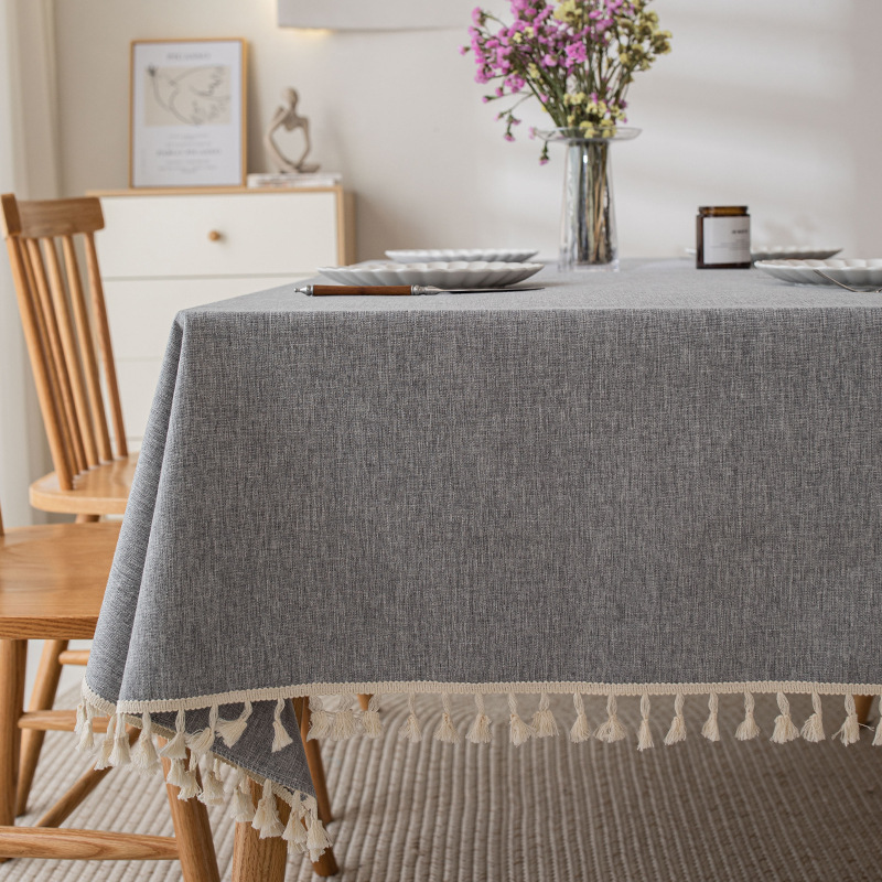 B444 Imitation cotton and linen tablecloth waterproof and oil-proof washable light luxury high-end coffee table tablecloth rectangular solid color tab