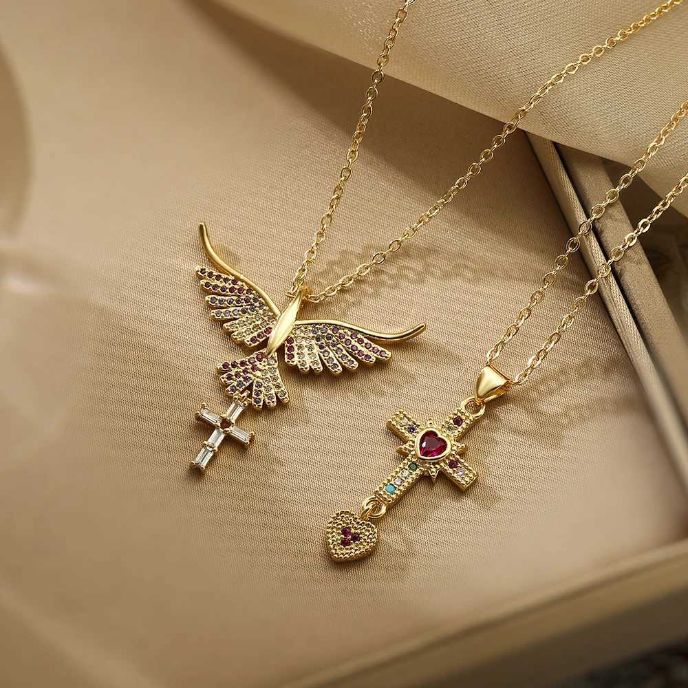 NEWBUY Unique Design Eagle Heart Cross Pendant Gold Color 316L Stainless Steel Chain Necklace CZ Party Jewelry Femme BijouxXJ251104