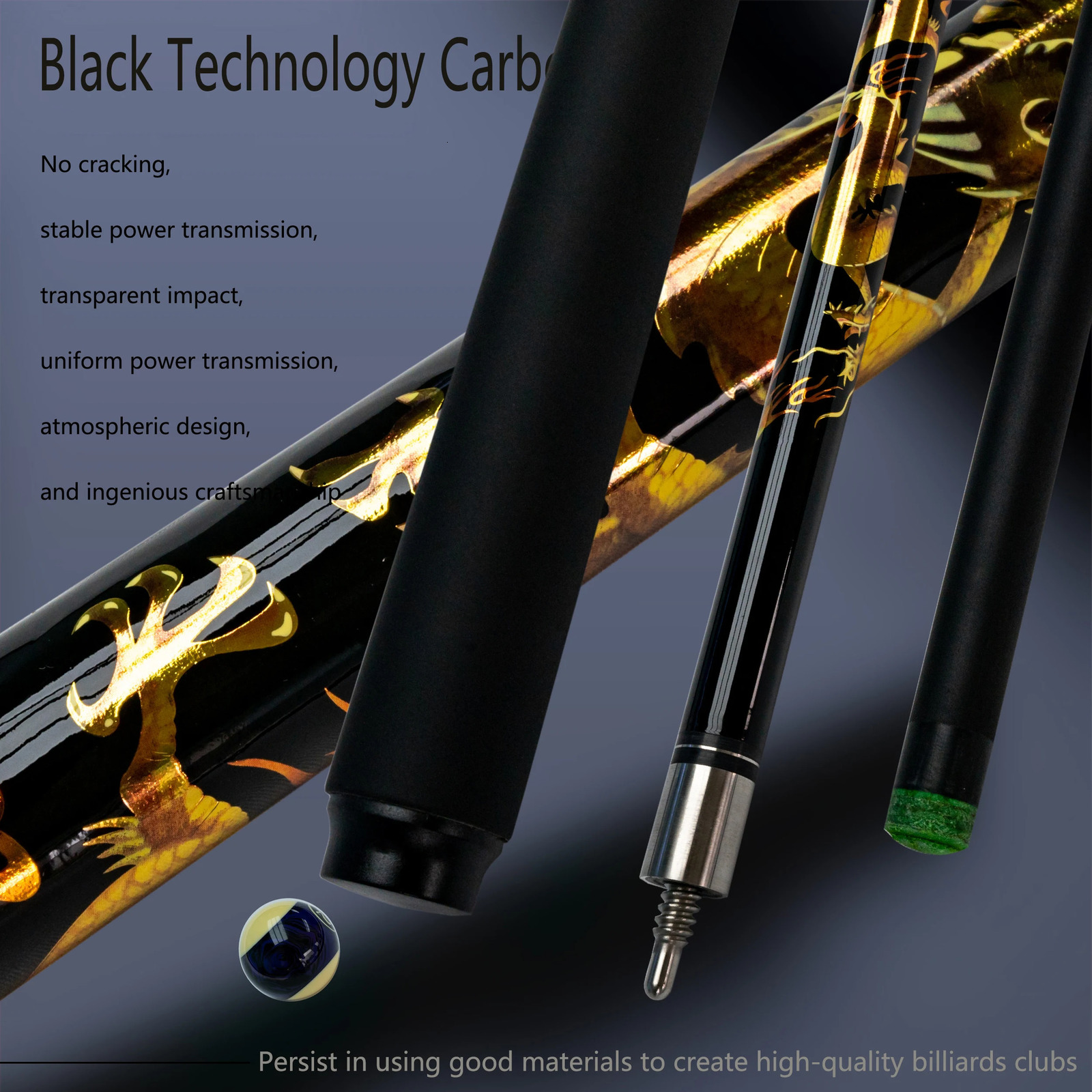 Professional Carbon Fiber Billiards Cue Stick Chinese Dragon n 13mm Tip Ideal for Nine Ball and Carom Durable 251104