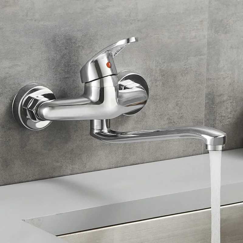 Double Hole Sink Faucet Kitchen Faucets Bathtub Faucet Wall Mounted HotCold Water Mixer Tap Single Handle Chre Taps Y251104