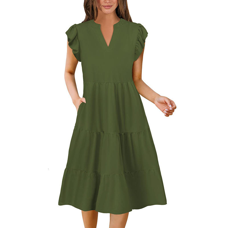 New 2025 Womens Spring/Summer Casual Loose V-neck A-line Dress