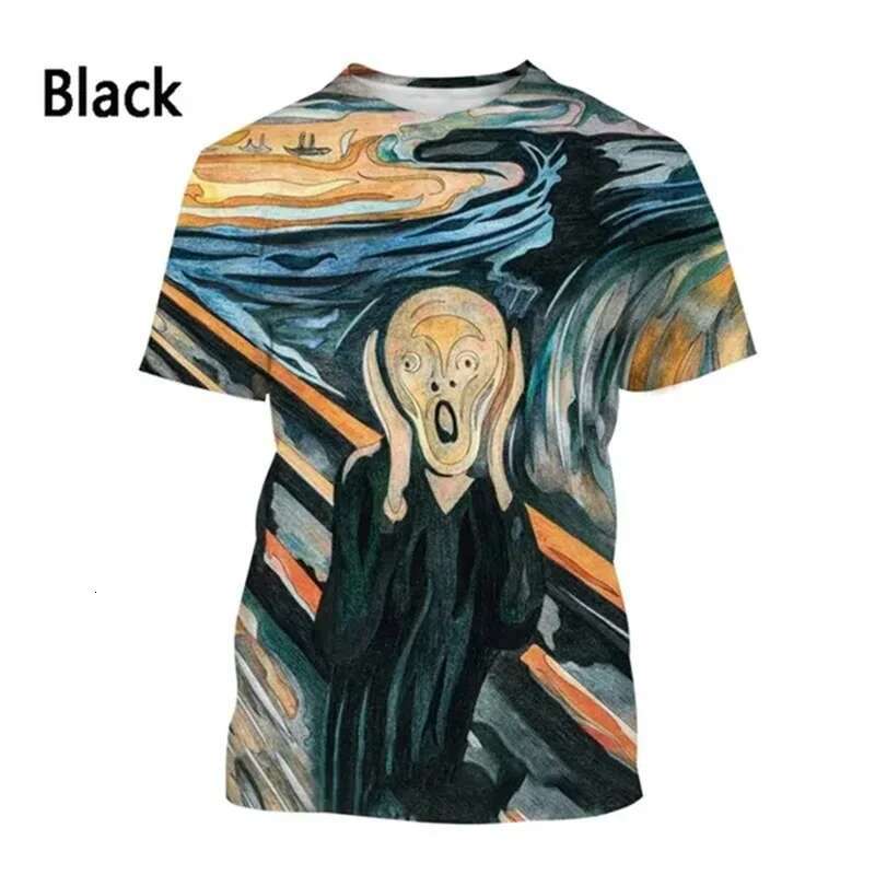 Summer New Men's Sleeve 3D Printed Graffiti Pattern Comfortable Casual Fashion Trendy Top Plus Size Round Neck Short Sleev
