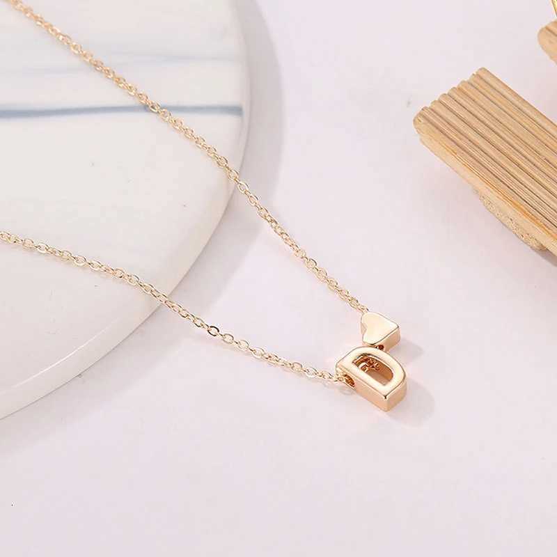 Fashion Tiny Heart Dainty Initial Necklace Gold Silver Color Cute Letter Name Choker Neck Chain For Women Pendant Jewelry GiftXJ251104