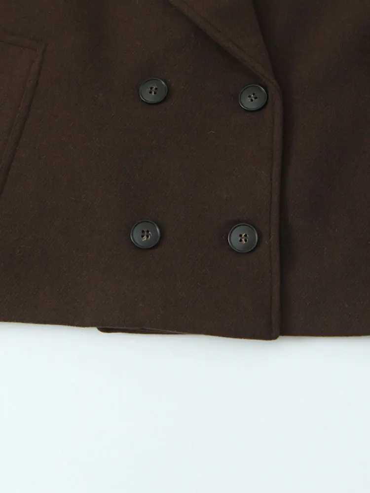 NLZGMSJ Vintage Casual Chic Women Overcoat Solid Pockets Doublebreasted Short Coat New Fashion 2025 Winter Holiday Coats J251103