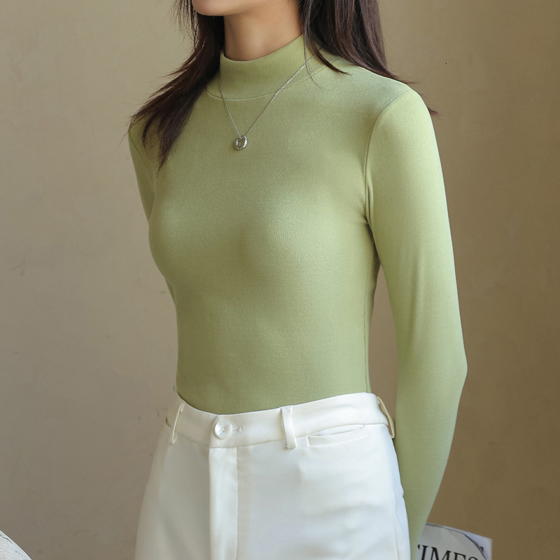 Half high collar German velvet bottoming shirt for womens inner wear in autumn and winter plush and brushed long sleeved collar solid color slim fitti