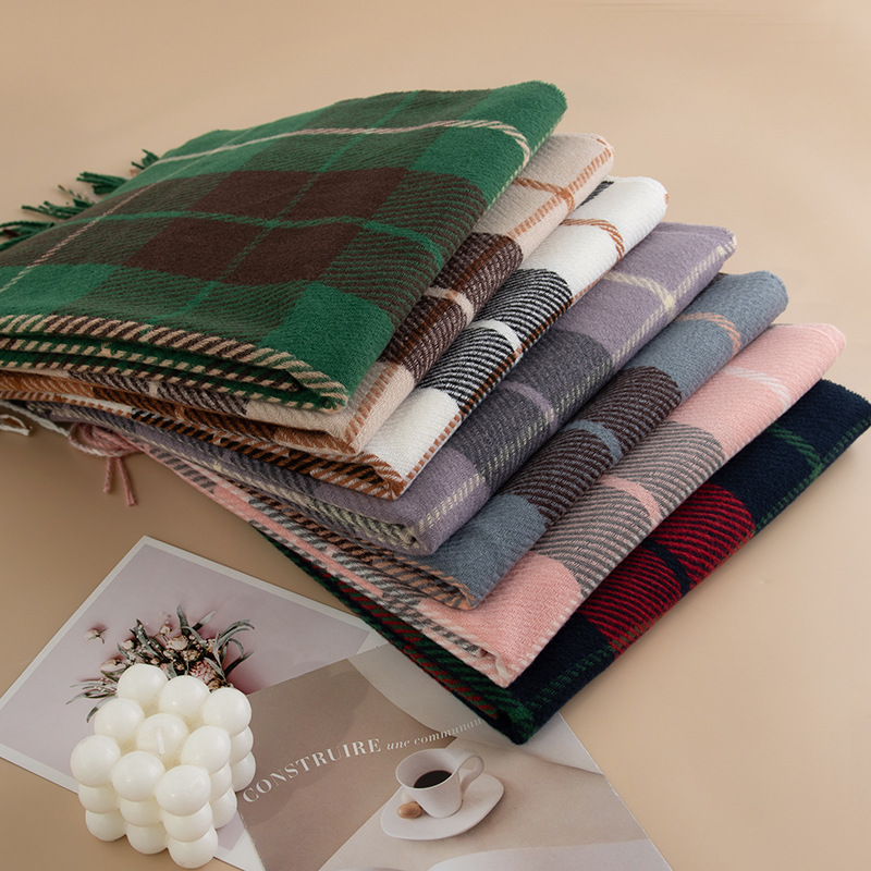 K299 2024 new plaid scarf for women autumn and winter retro thickened British style shawl high-end atmosphere warm neck scarf