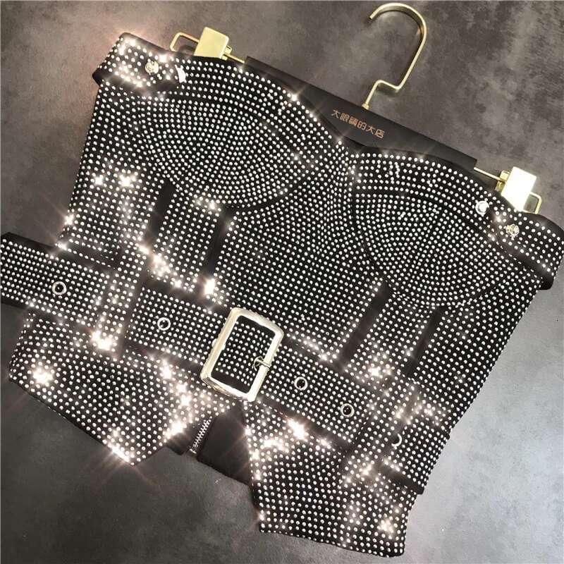 PREPOMP 2022 Summer New Arrivals Sleeveless Strapless Rhie Dias Black Slim Tank Top Vest With Belt Women Gf734