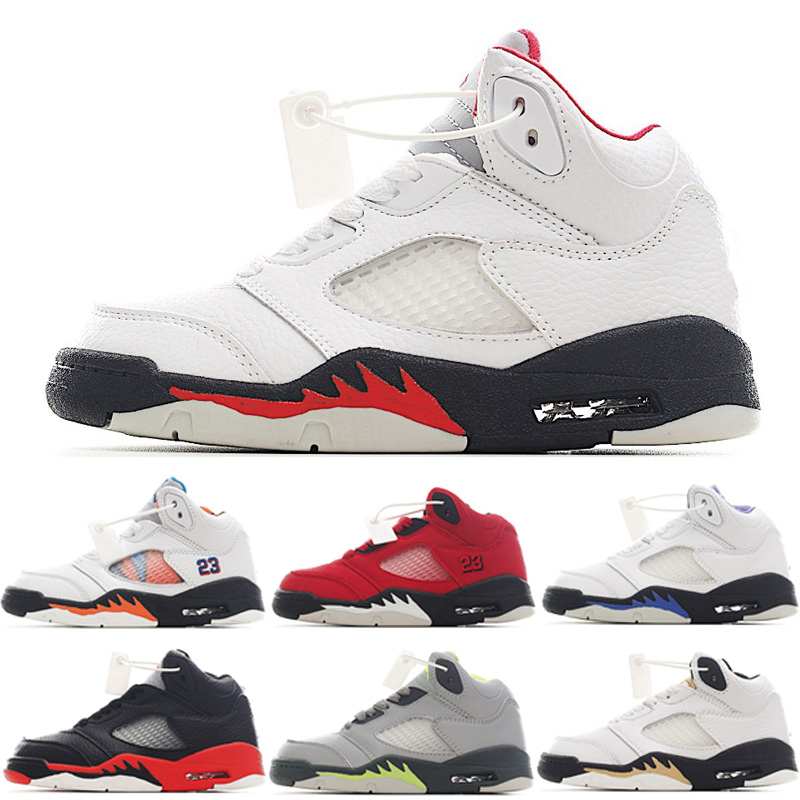 New Fashion Kids Shoes 5 Red Black White Green Bean Fire Red Alternate Baby Boys Basketball 5 Sneakers Girls Toddler Kid 5s Infants Shoes