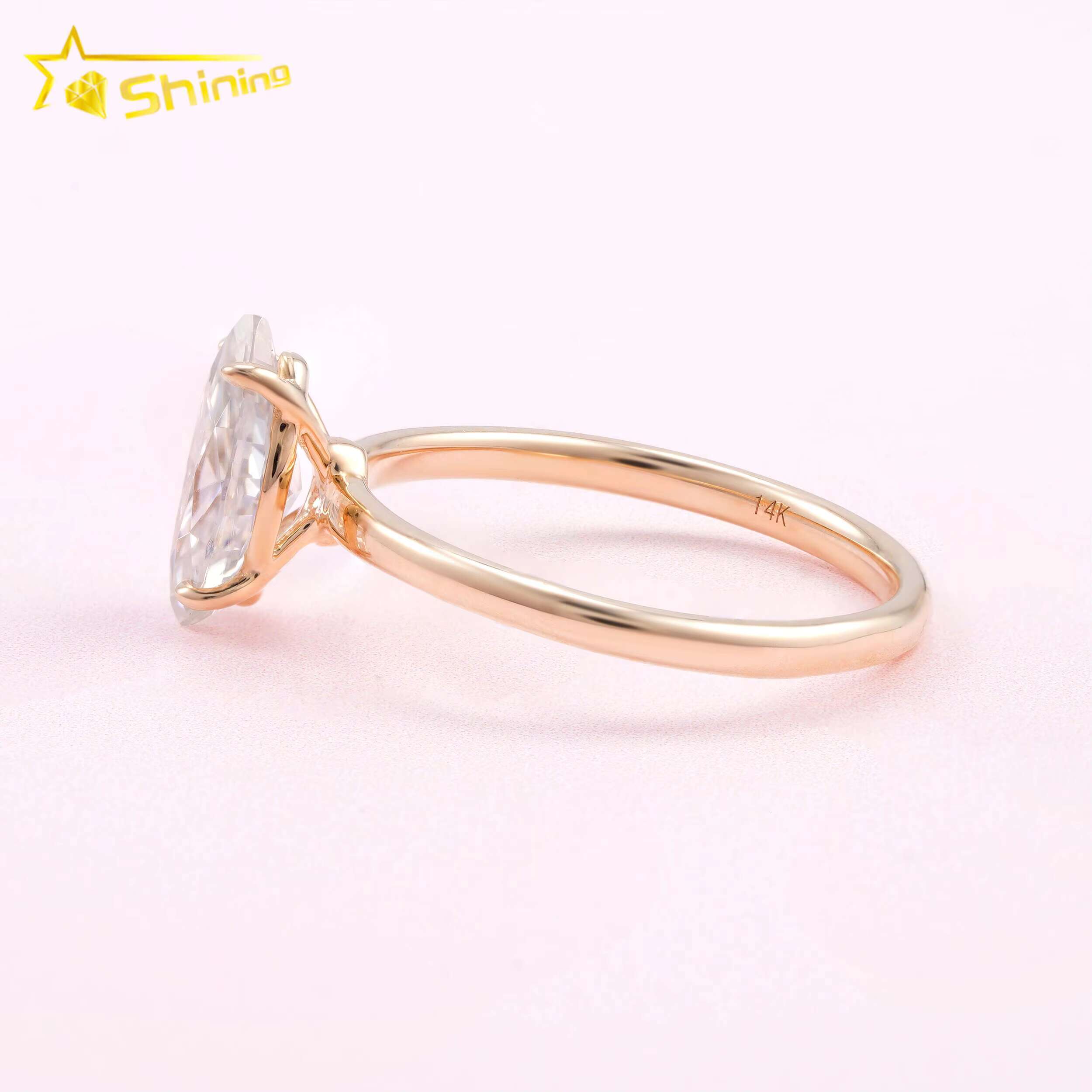 Hot Sale Lab Grown Diamond 14K Solid Yellow Gold Salitaire Marquise Cut Diamonds Plain Band Symple Design Engagement Rings