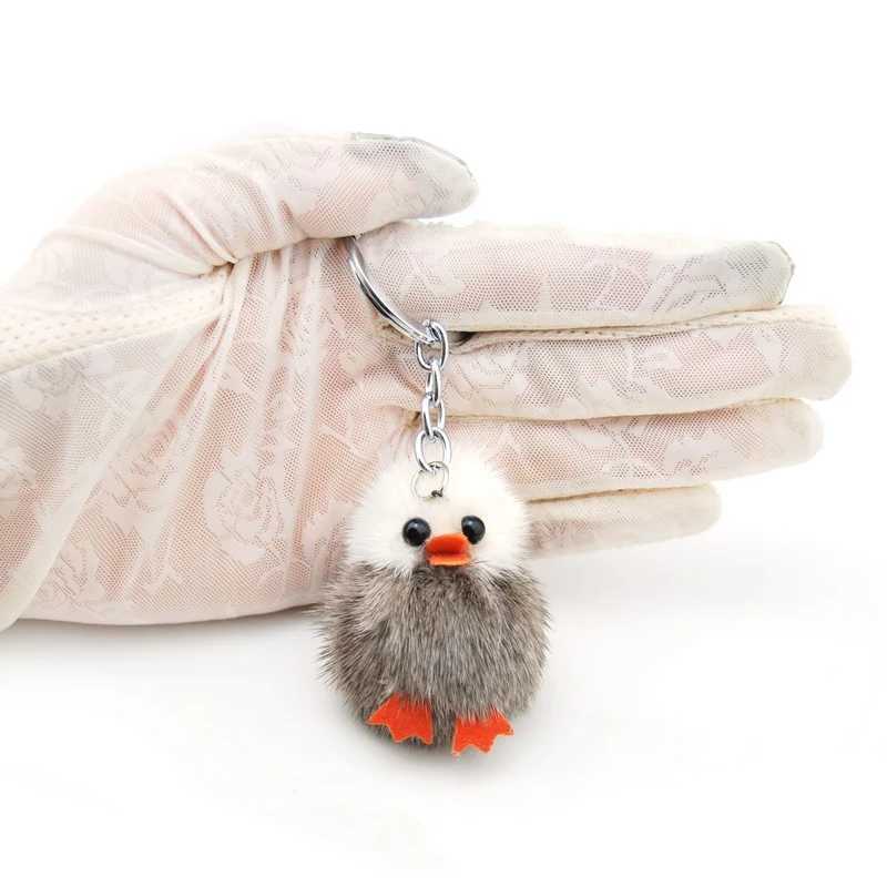 Cute Girl Fluffy Pom Duck Keychain Women Mink Fur Pompom Chick Key Chain On Bag Car Trinket Female Wedding Party Toys Gift C251104