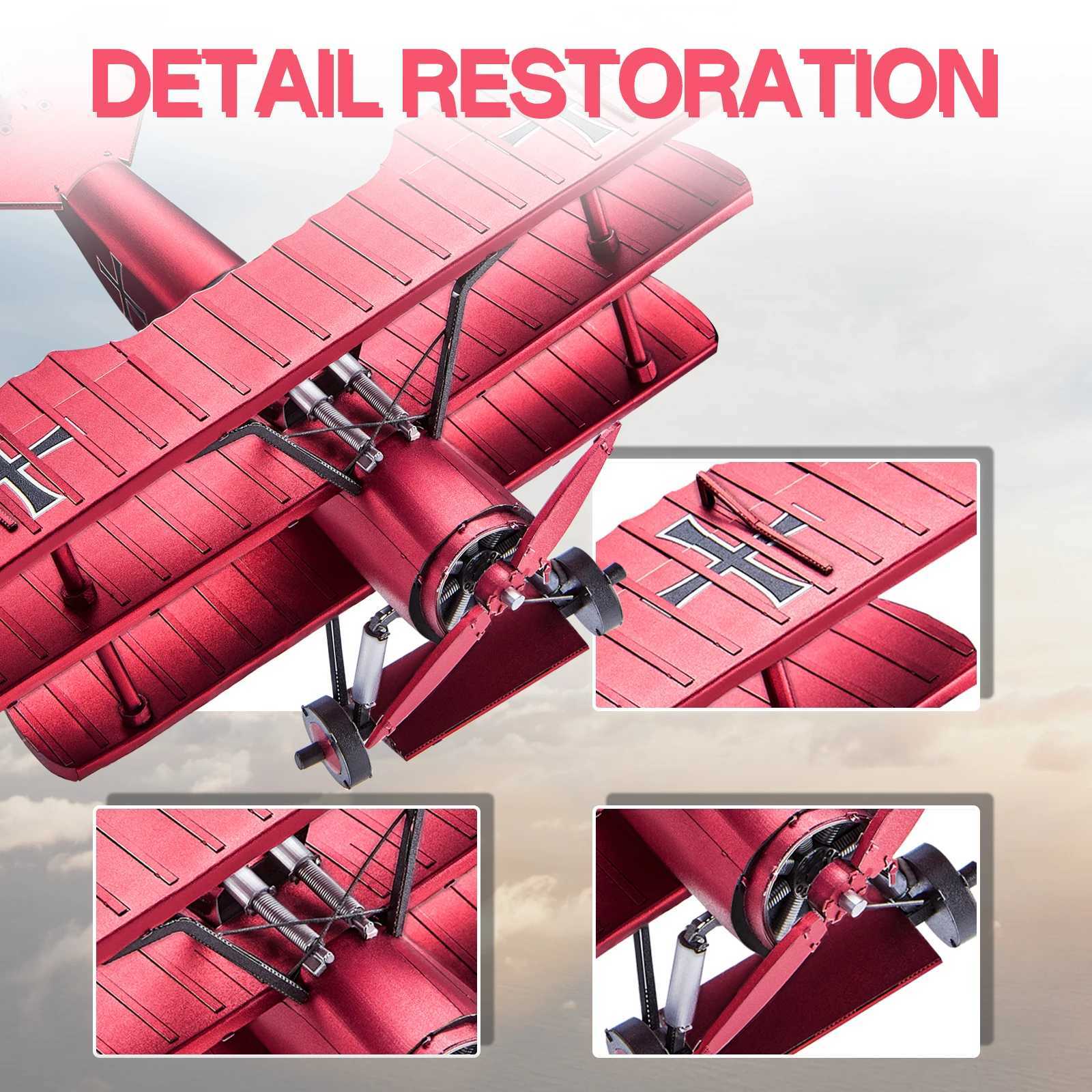 Piececool 3D Metal Puzzles Fokker Dr1 Triplane Assembly Metal Model Kits for Teen DIY Jigsaw Building Blocks Creative Gifts C251104