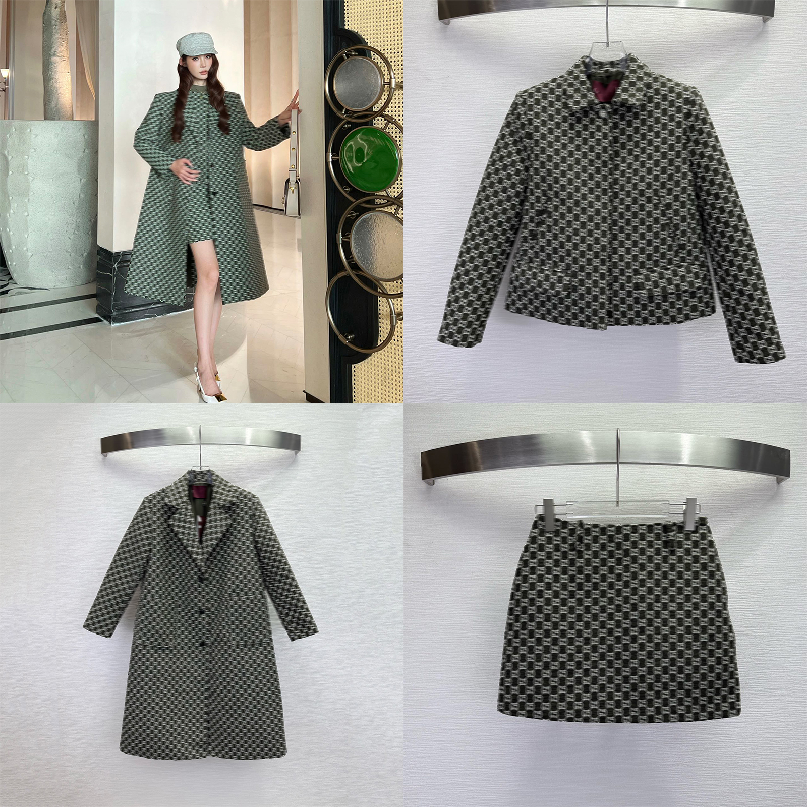 Designer Women's Jacket Full Letter Luxury Short Jacket Winter Long Trench Coat Sexy Slim Skirt Women
