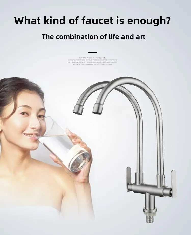 304 stainless steel double switch kitchen rotatable double handle double control double out faucet Y251104