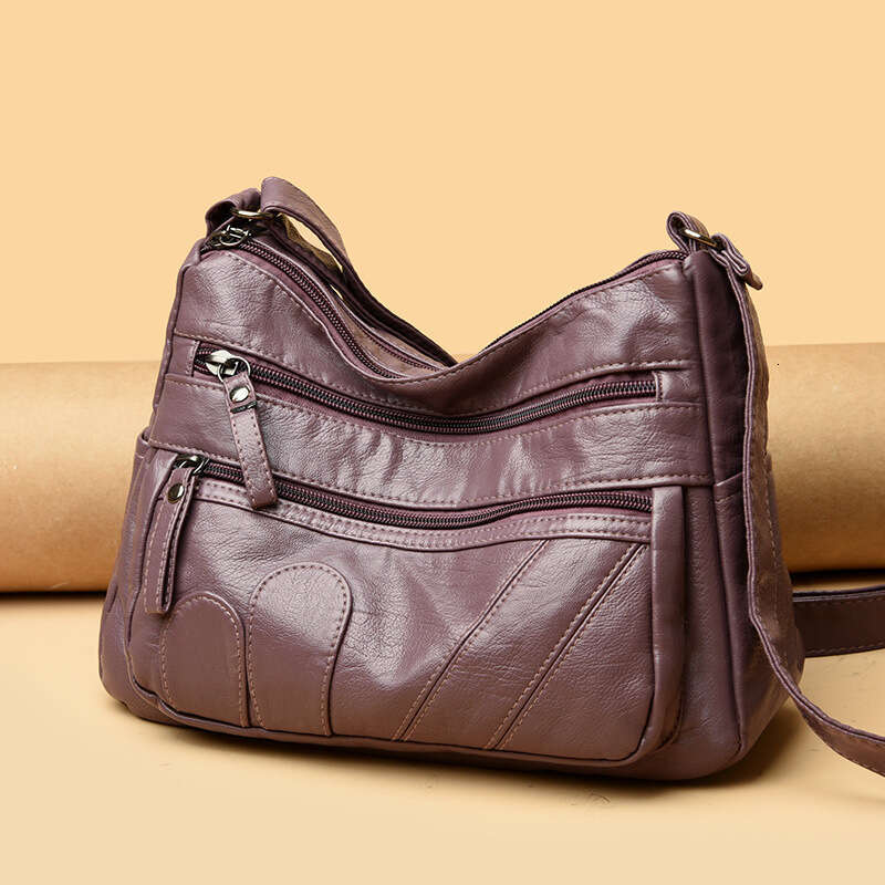 Women's middle-aged mother shoulder diagonally fashionable multi-layer soft leather women's bag wholesale 2025 new style temperament chic el