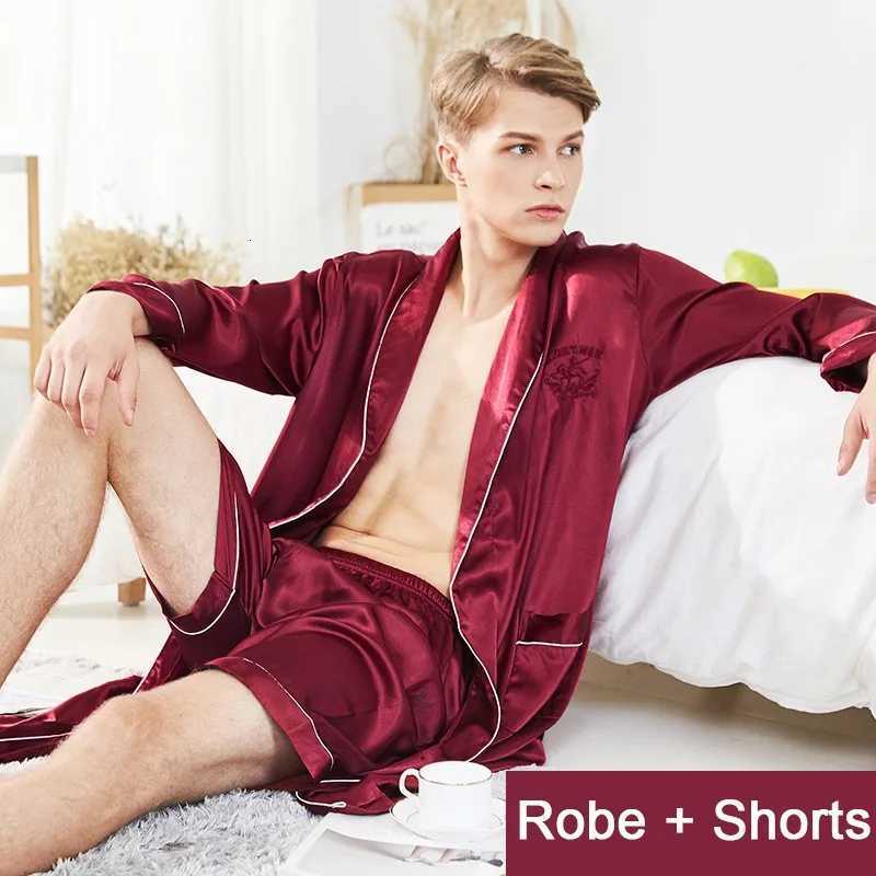 Men Robe Set Satin Loose Kimono Bathrobe Gown Sexy Long Sleeve Autumn Sleepwear Nightgown Bridegroom Wedding Intimate Lingerie C251104