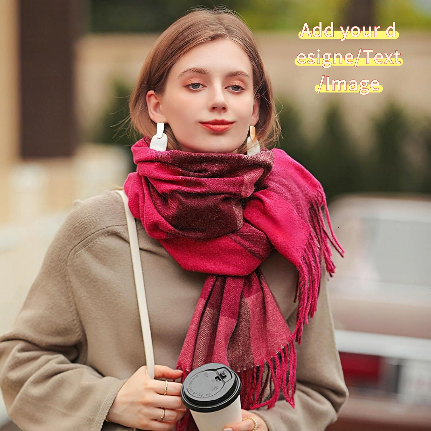 Custom Christmas gifts Women's Fashion Scarves Long Cashmere Like Shawl Winter Warm Knit Large Tassel Plaid Scarf