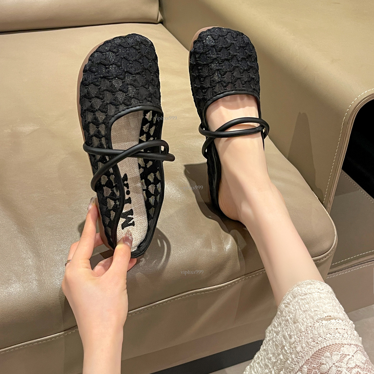 New Designer Sandals With Free Shipping Mesh Baotou Half Dragged Women's 2025 New Korean Edition One Word Casual Flat Outskirt Round Head Soft Bo