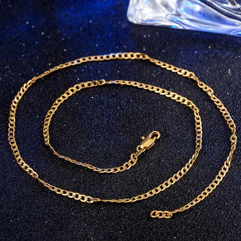 ALIZERO 925 Sterling Silver 16/18/20/22/24/26/28/30 Inch 18K Gold 2mm Sideways Chain Necklace For Women Man Wedding JewelryXJ251104