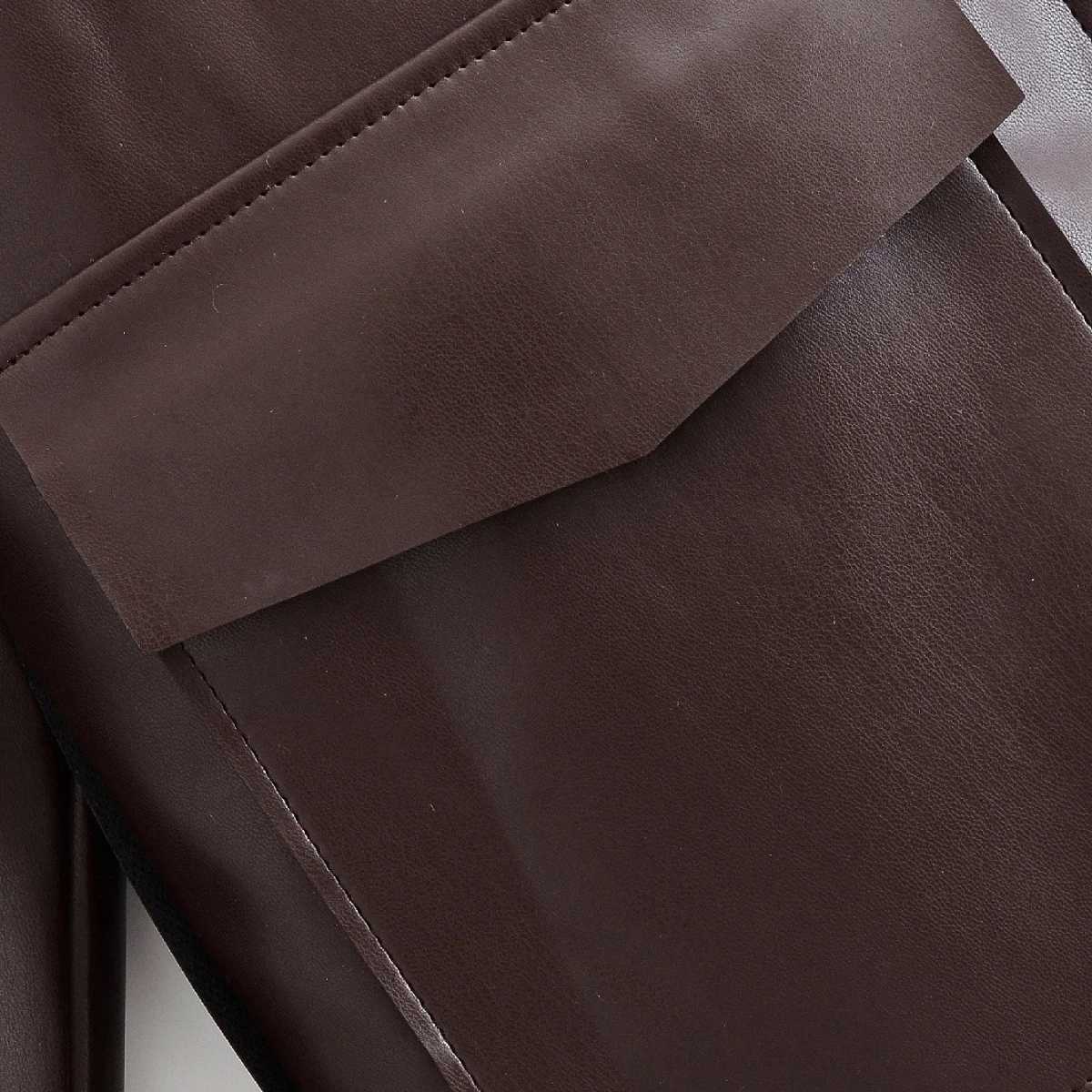 Woman Cropped Faux Leather Jacket Retro Lapel Singlebreasted Pocket Solid Color Long Sleeved Coat Early Autumn Female Top J251103