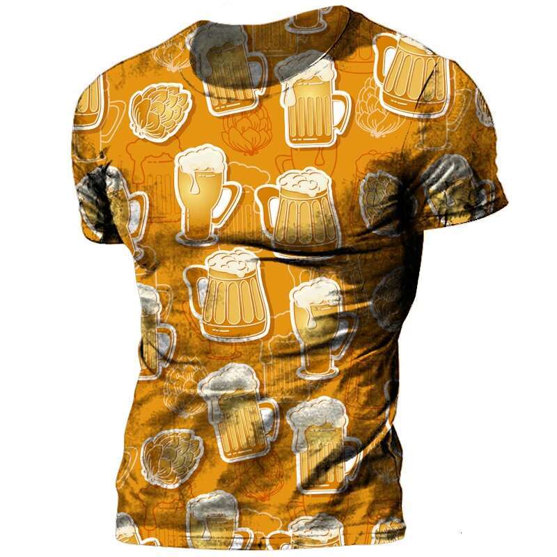 Summer Vintage Beer 3D Haruku Printed Men Women Party Personality Hip Hop Street Fashion Crew Neck Short-Sleeved T-shirt Top