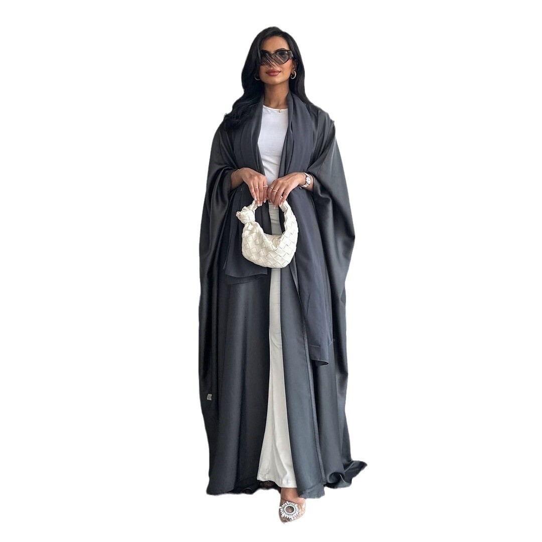 Solid Color Loose Robe Bat Sleeve Long Dubai Cardigan Abaya Waist Abaya Maxi Dresses Islamic Clothing