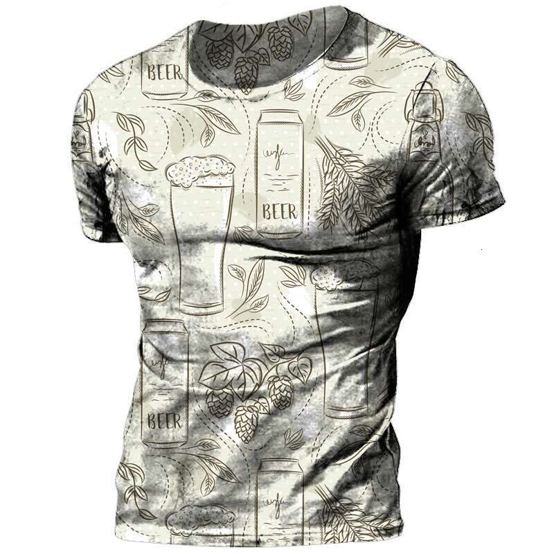 Summer Vintage Beer 3D Haruku Printed Men Women Party Personality Hip Hop Street Fashion Crew Neck Short-Sleeved T-shirt Top