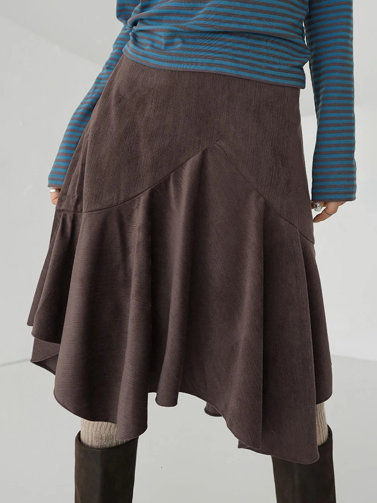 Rockmore Retro Straight Skirt Womens Irregular High Waist Y2K Retro Casual Street Clothing Knee Length Midi Skiing Harajuku Korea 250324