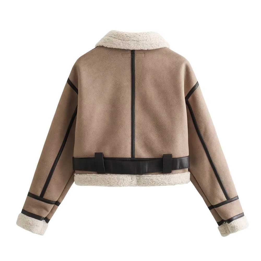 2024 Autumn/Winter New Product Casual Womens Wear Flip Collar Fur Integrated Loose and Versatile Short Jacket Coat J2511241
