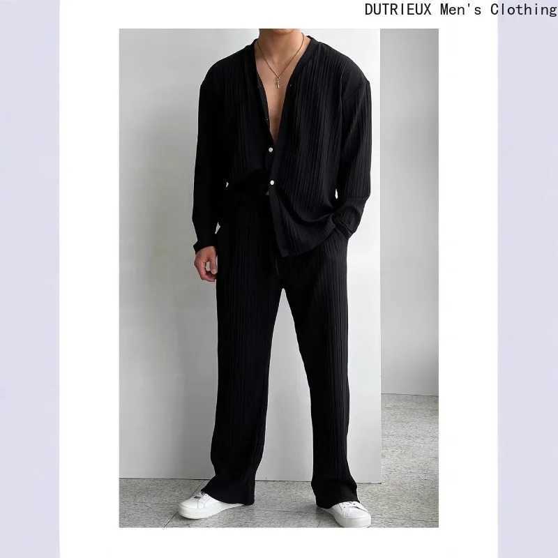 Autumn Loosefit Mens Twopiece Set Business Casual Oversized Longsleeved Shirt and Pants Suit Soft Comfortable Mens Outfit J251104