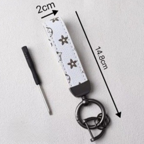 Unisex designer new floral leather wrist keychain, car key chain with 2 key rings and anti-lost D-ring, women's keyring wristband