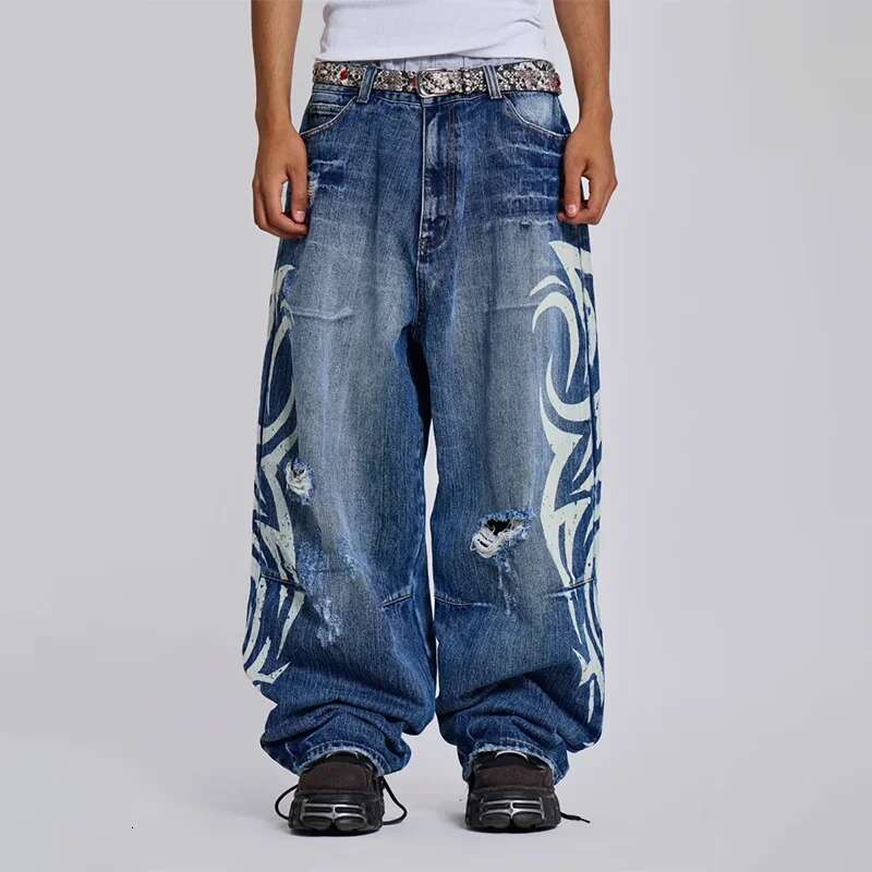 Y2k Baggy Jeans Gothic Vintage Printing Pattern Washed Ripped Hip Hop Streetwear Haruku Men Women Casual Wide Leg Jeans