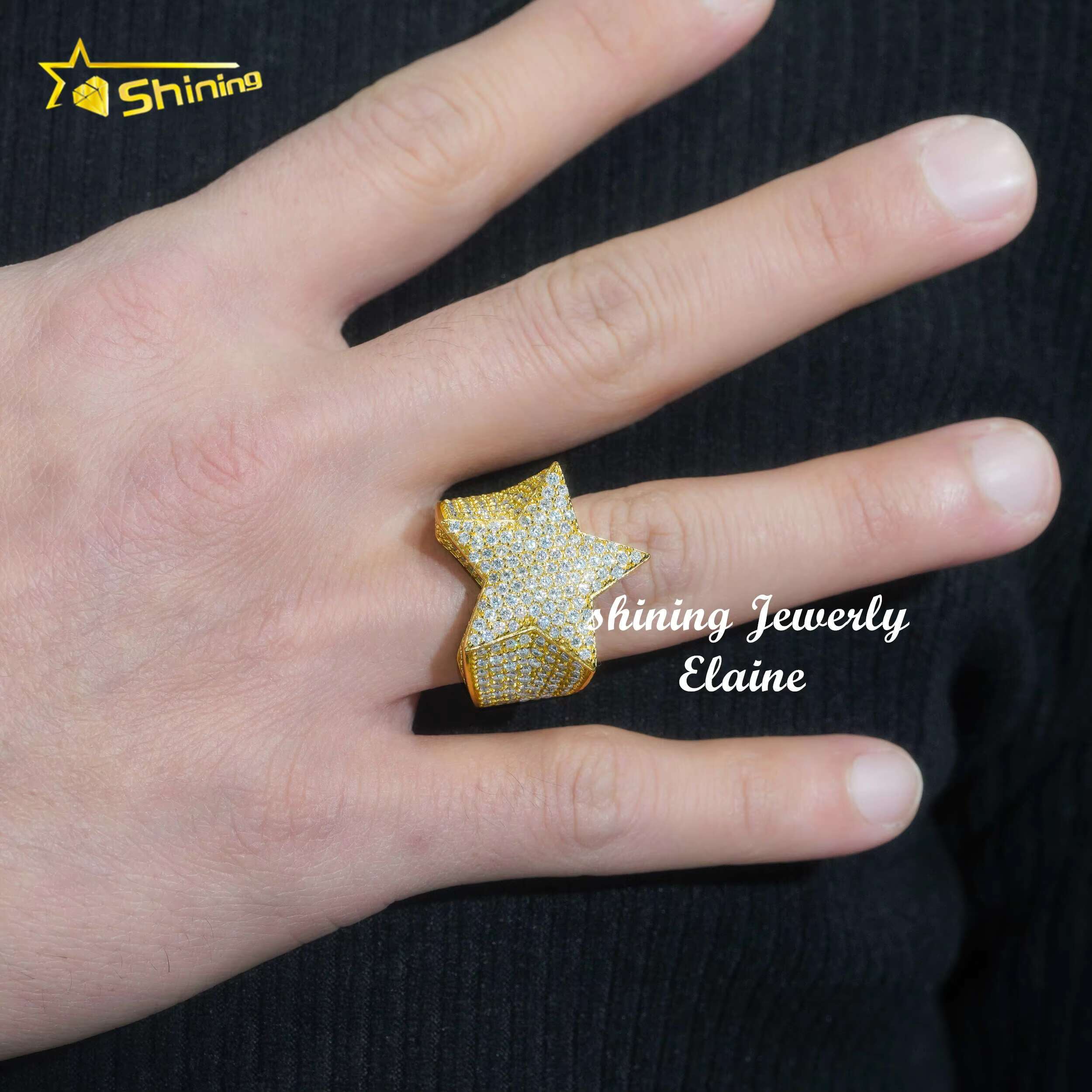 Fashion Jewelry Diamond Vvs Moissanite Custom Ring 925 Sterling Silver Hip Hop Jewelry Luxury Iced Out Star Ring