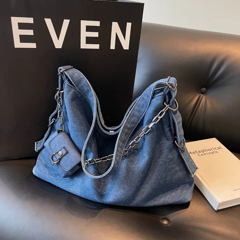 Spring Retro Denim Canvas Crossbody Bag Large Capacity Casual Communicating Shoulder Bag Simple Versatile Handbag 250402