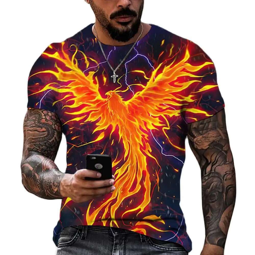 Anime Cartoon Phoenix 3D Print Gorgeous Cool Men And Women Summer Avant-Garde Personality Round Neck Short Sleeve Casual T-shirt