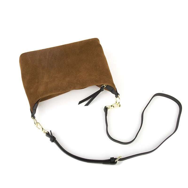 Natural Cow Suede Shoulder Underarm Bag Genuine Leather Hobo Crescent Handbag Half Moon Winter Fashion Casual
