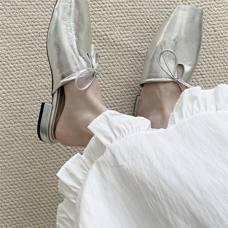 New Designer Sandals With Free Shipping 2025 Spring And Autumn New Style Lazy Soft Leather Low Heel French Baotou Half Dragged With Hollow Bow Outerwe