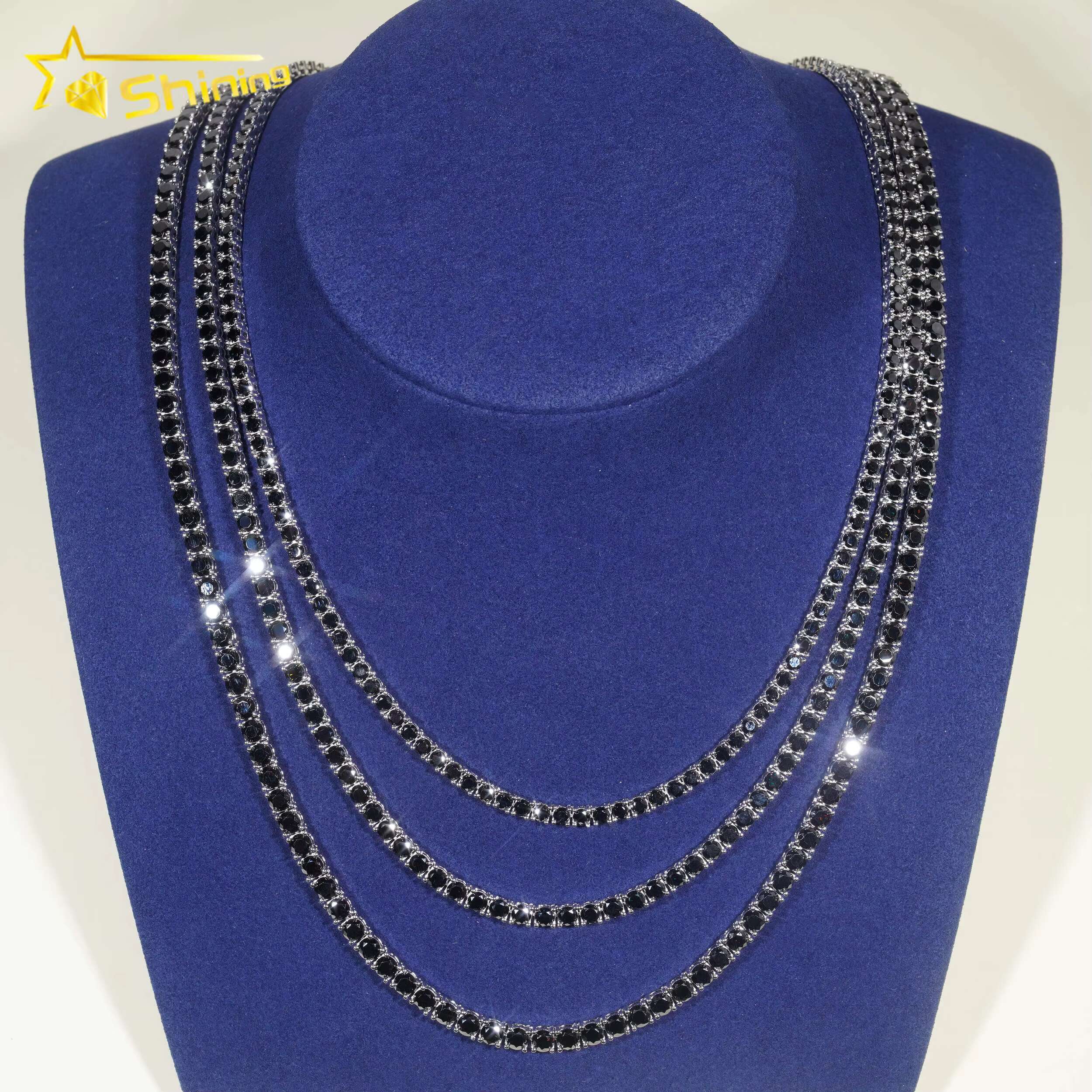 Hot Sale Black Moissanite 925 Sterling Silver Pass Diamond Tester GRA Certified Tennis Chain Ready to Ship