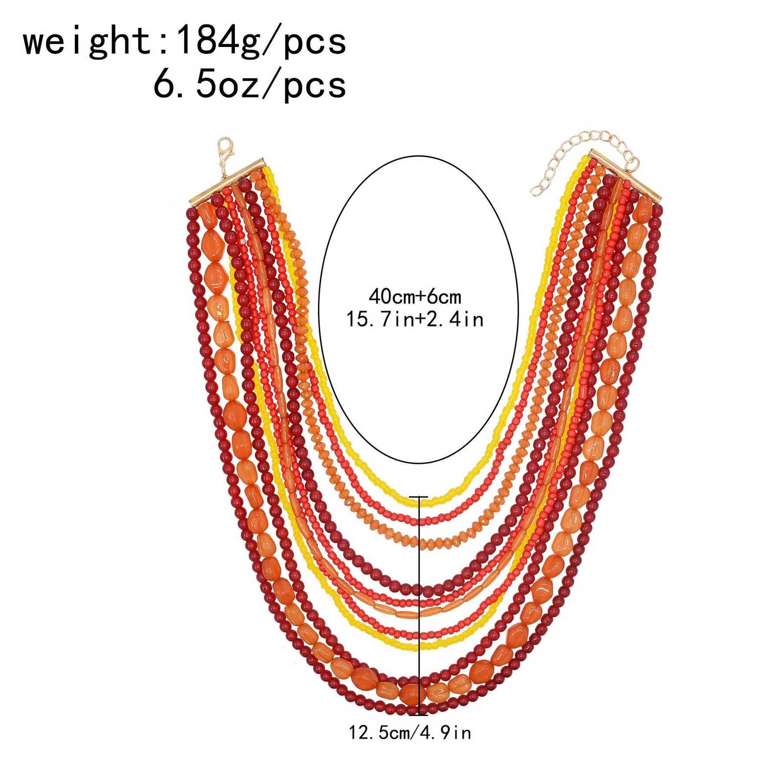 Multi Layer Orange Red Acrylic Resin Bead Necklace for Women European American Trendy Bib Choker Collar Neck Jewelry AccessoriesXJ251104