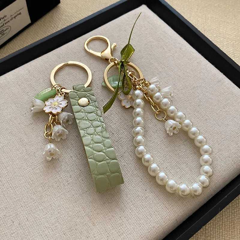 Lily of The Valley Flower Leather Keychain for Women Korea Fashion Sweet Key Chains Green Fairycore Accessories 2025 New InW251103