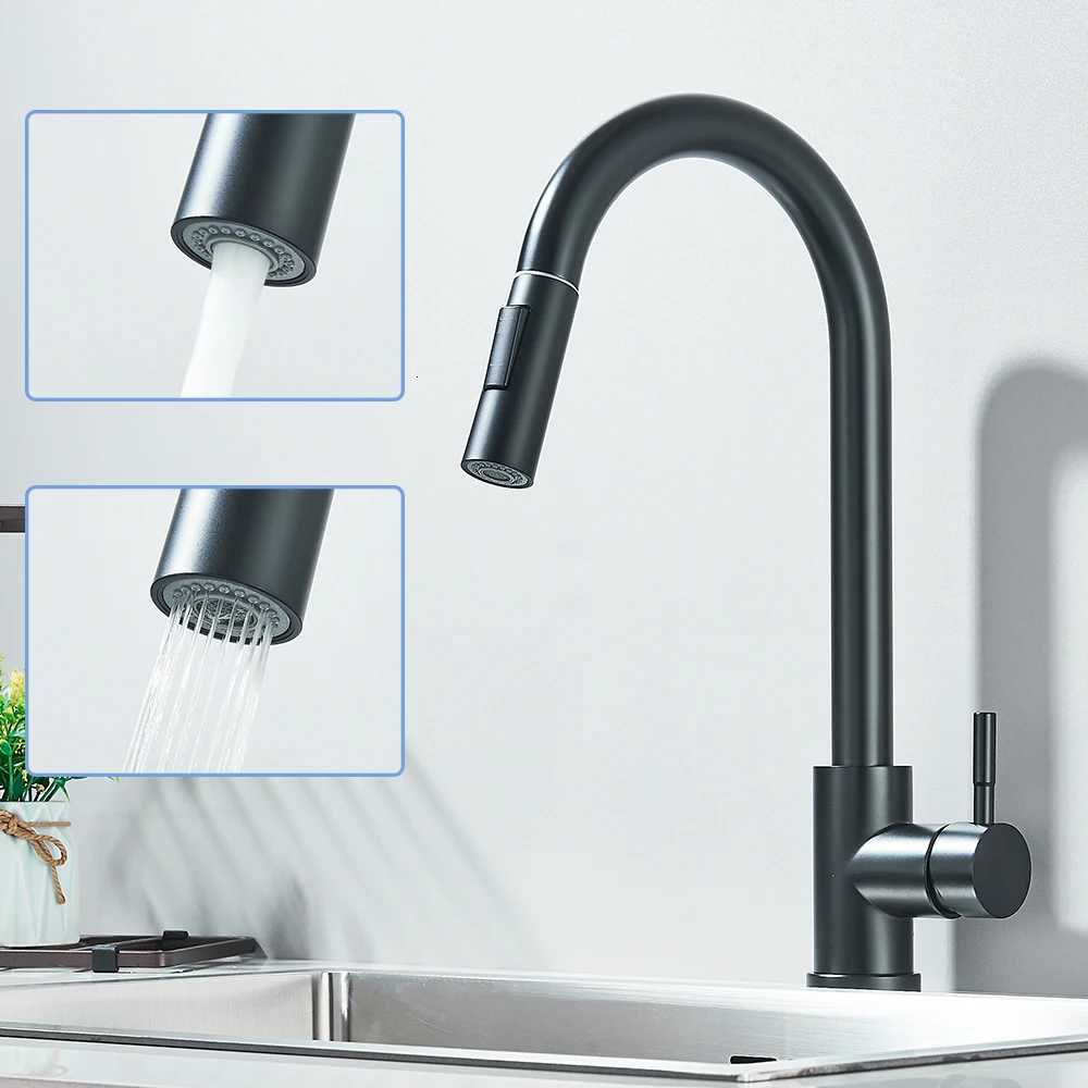 Black Pl Out Kitchen Faucet Deck Mounted ible Hot And Cold Water Kitchen Sink Mixer Tap With Stream Shower Modes Nozzle Y251104