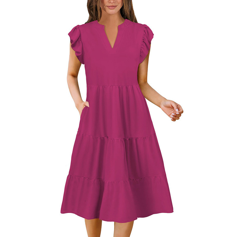 New 2025 Womens Spring/Summer Casual Loose V-neck A-line Dress