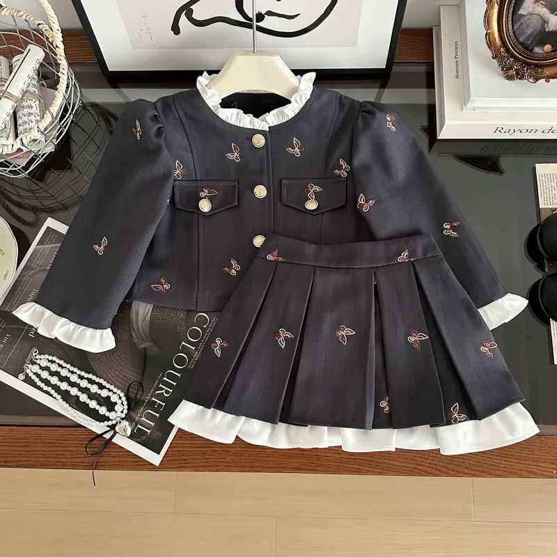 2025Girls Spring and Autumn New Style Long Sleeve Western Style Lace Plaid Princess Dress C251104