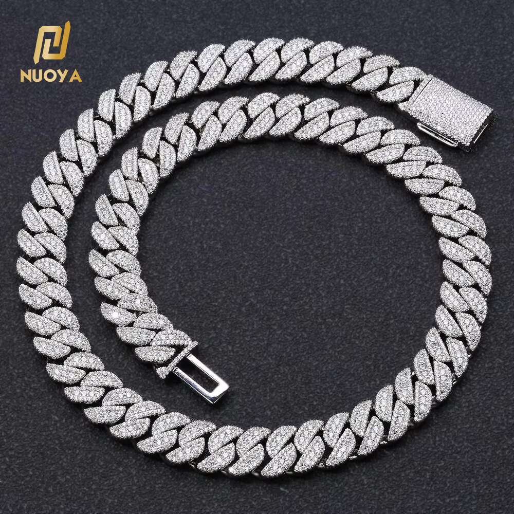 NUOYA 14MM Miami Cuban k Chain Necklace Custom Iced Out Dia Sier Plated Hip Hop Jewelry
