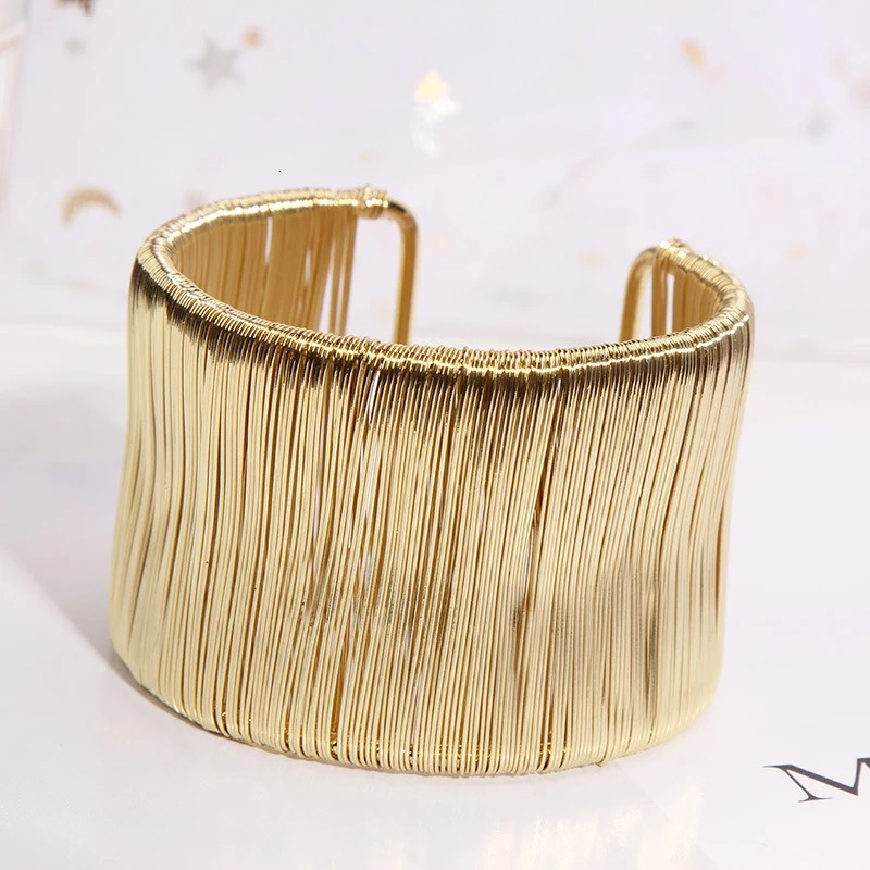Women Fashion Open Cuff Bracelet Bangle Punk Metal Wire String Adjustable Vintage Exaggerated Gold Silver Color Jewelry Bangles 250327